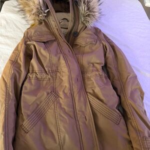 Abercrombie & Fitch Women's Brown Ski Jacket with Faux Fur Hood